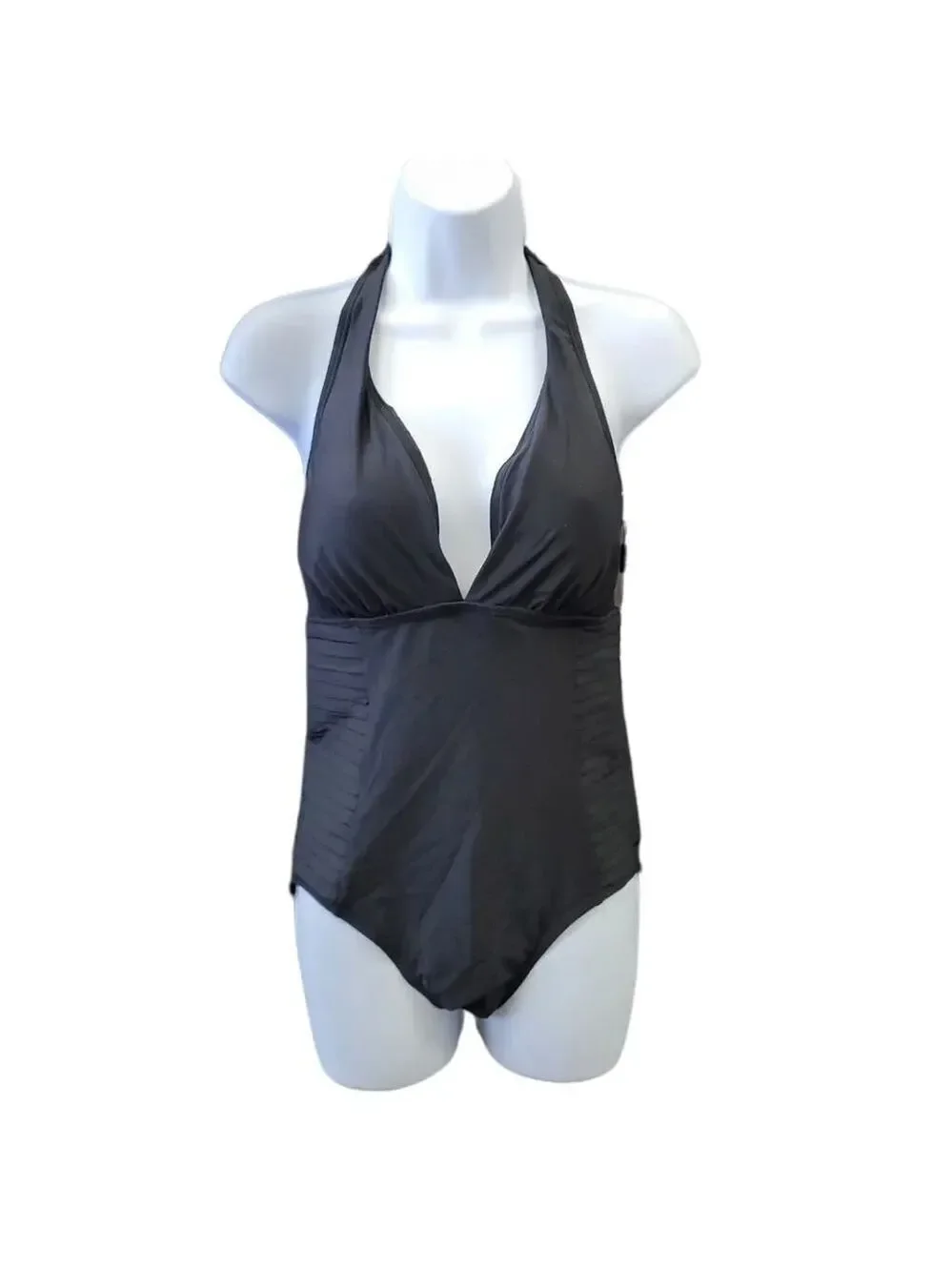 CALVIN Klein Women's Halter Top Pleated One Piece Swimsuit with Removable Cups